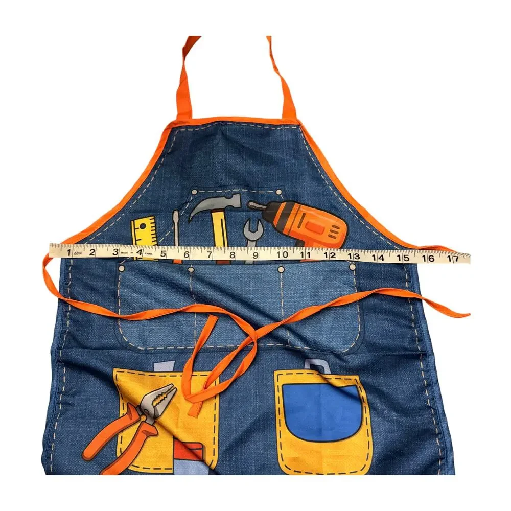 Kids Denim Tool Print Novelty Apron Costume Cooking Art Ages 4-8 - Picture 3 of 6